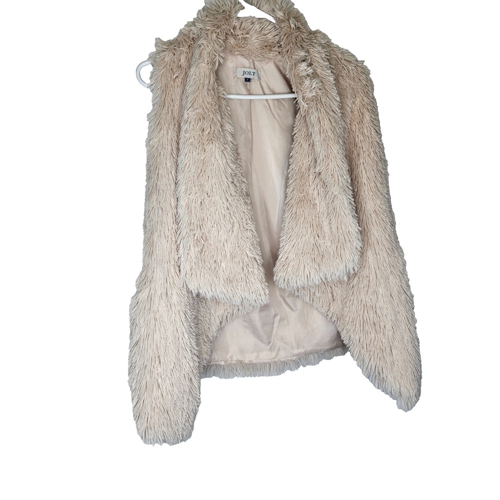 Jolt Faux Fur Open Front Vest Cream Shaggy‎ Textured Sleeveless S Boho